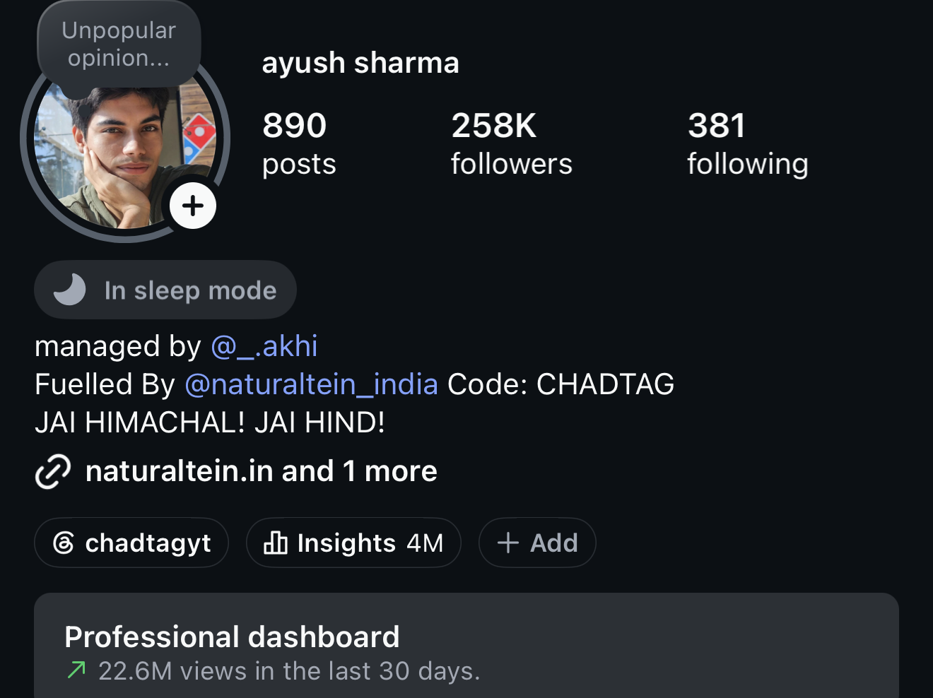 Chadtag Instagram — 22.6M views in 30 days